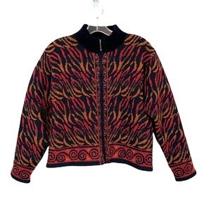 Icelandic Design Vintage Wool Blend Zip Sweater Cardigan Jacket Sz Small Artsy